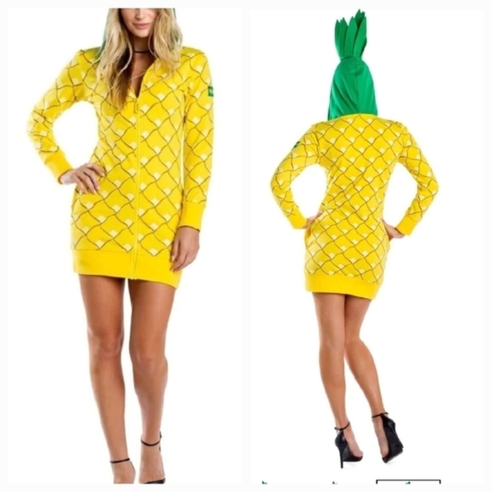 Tipsy Elves Yellow Pineapple Dress with Green Accents